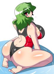 1girls akasode_(tyaramu) ass green_hair red_eyes sideboob swimsuit touhou yuka_kazami yuuka_kazami