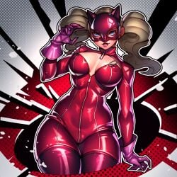 1girls ann_takamaki catsuit clothing danaphus human latex latex_bodysuit latex_gloves latex_suit masked masked_female pale_skin persona persona_5 phantom_thief_suit