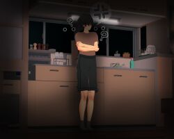 ... 1boy 2023 3d ? absurd_res absurdres anger_vein angry background_character black_hair cheating cheating_girlfriend crossed_arms cuckold faceless faceless_male full_body glasses hi_res high_resolution highres indoors kitchen looking_away male netorare ntr original speech_bubble vyrus_smith