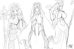 3girls alternate_body_type alternate_breast_size black_and_white divine_grace_-_northwemko mukro0922 queen_of_fate_eternia ruin_queen_of_oblivion yu-gi-oh!