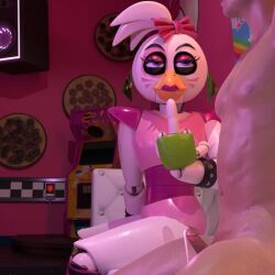 3d 3d_(artwork) chica_(fnaf) cum eyeless_male five_nights_at_freddy's glamrock_chica_(ashleyorange) glamrock_chica_(fnaf) human human_on_anthro light-skinned_male male_on_anthro middle_finger premature_ejaculation premature_ejaculation_shaming slithinet small_penis small_penis_humiliation