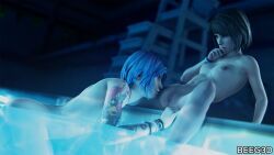 2girls 3d ass beeg3d blue_eyes blue_hair bracelet brown_hair chloe_price female female/female female_only life_is_strange light-skinned_female max_caulfield naked naked_female necklace nude nude_female pool poolside short_hair skinny_dipping tattoo tattoos tease vagina wet wet_hair wet_skin yuri