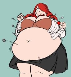 artist_request bbw belly_bulge belly_overhang bra button_down_shirt buttons_popping fat_girl female huge_belly mitsuru_kirijo obese overweight persona persona_3 red_hair shocked tight_clothing