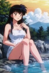 ai_generated artist_request bathing hot_spring inuyasha kagome_higurashi towel