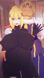 1boy 1girls alexei_barnes_alderp big_breasts blonde_hair blonde_hair_female blonde_hair_male blue_eyes darkness_(konosuba) female kono_subarashii_sekai_ni_shukufuku_wo! male old_man older_male older_man_and_teenage_girl pregnant