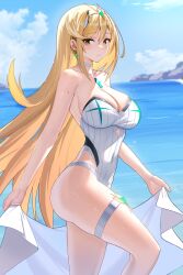 breasts core_crystal female female_only mythra mythra_(radiant_beach)_(xenoblade) nintendo northman solo swimsuit xenoblade_(series) xenoblade_chronicles_2