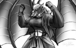 abs biceps big_breasts big_muscles breasts cylnx dragon female hair horns huge_breasts large_breasts large_muscles long_hair muscles muscular muscular_female wings