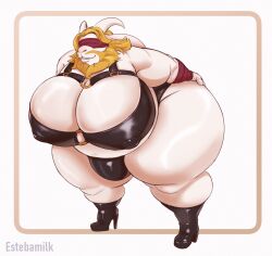 anthro asgore_dreemurr ass big_breasts big_butt blindfold bovid bra breasts busty busty_boy caprine clothing deltarune estemilk goat hi_res leaning leaning_forward leather leather_bra leather_clothing leather_topwear leather_underwear male male_only male_with_breasts mammal nipple_outline overweight overweight_male solo thick_thighs topwear undertale undertale_(series) underwear wide_hips