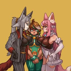 blue_eyes dog_ears dog_girl dya_rikku_(vtuber) female_only fox_ears pink_hair virtual_youtuber vyugen white_eyes white_hair yuniiho_(character)