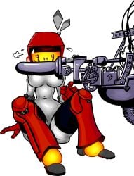 1girls 2023 battery breasts dildo doodles4pervs female fucking_machine grey_body machine mob_face newtybot no_nipples red_body robot robot_girl rose_(newtybot) screen_face solo solo_female white_background