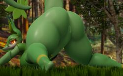 3d_(artwork) anthro ass ass_up big_butt digital_media_(artwork) eyewear female generation_5_pokemon genitals glasses hi_res nintendo nude pokemon pokemon_(species) pussy raised_tail serperior solo tail thick_thighs wearing_glasses xlkev