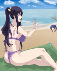 ass beach bikini breasts date_a_live itsuka_shido purple_eyes purple_hair sheong_wong yatogami_tohka