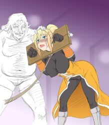 1boy 1girls alexei_barnes_alderp big_breasts blonde_hair blonde_hair_female blonde_hair_male blue_eyes darkness_(konosuba) dominant_male dominated_female fat_man female femsub kono_subarashii_sekai_ni_shukufuku_wo! male maledom obese_male old_man older_dom_younger_sub older_male older_man_and_teenage_girl older_man_and_younger_girl older_man_and_younger_woman overweight_male submissive_female ugly_bastard ugly_man utter_domination