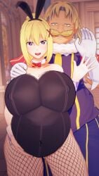 1boy 1girls alexei_barnes_alderp big_breasts blonde_hair blonde_hair_female blonde_hair_male blue_eyes darkness_(konosuba) female kono_subarashii_sekai_ni_shukufuku_wo! male old_man older_male older_man_and_teenage_girl pregnant