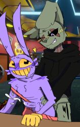 2boys anal bunny_ears crossover cum five_nights_at_freddy's furry_only hoodie jax_(the_amazing_digital_circus) male male/male male_only rabbit springtrap springtrap_(fnaf) table the_amazing_digital_circus