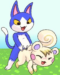 2boys animal_crossing anthro ass belly blue_body blue_fur blush bodily_fluids chibi closed_eyes cum cum_in_ass cum_inside domestic_cat duo felid feline felis fur gay gay_sex genital_fluids hi_res male male/male male_penetrated male_penetrating male_penetrating_male mammal marshal_(animal_crossing) mincheeto nintendo nude orgasm penetration rodent sciurid sex slightly_chubby soulteam tom_(animal_crossing) tree_squirrel white_body white_fur yellow_eyes