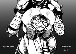 american_opossum belt between_breasts black_and_white choking continuation continue? dying eyes_wide_open female/female female_dominated female_dominating_female female_only fingerless_gloves fishnet_armwear furry furry_breasts furry_female furry_only game_over glasses glasses_on_head hladilnik imminent_death lesbian_domination losing_consciousness losing_fight losing_health marylin_(hladilnik) near_death nude nude_female opossum opossum_anthro parody_porn partially_clothed pip-boy pro_bun_(hladilnik) raider_(fallout) secretly_loves_it smile smiling spiked_armband spiked_armlet spiked_armor tongue tongue_out virginia_opossum yiff