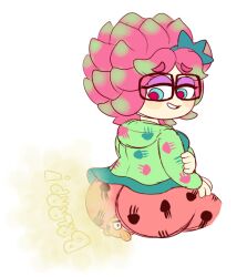 about_to_poop annie_(splatoon) annoyed annoyed_expression ass big_ass big_butt black_glasses blue_eyes blush blushing_at_another blushing_female bubble_ass bubble_butt chubby chubby_cheeks chubby_female chunky clown_fish drawful-s dress_lift eyebrows_raised eyebrows_visible_through_hair fart fart_cloud fart_fetish fart_torture farting farting_in_face farting_on_face fat_ass fat_butt gas gassy glasses green_dress green_highlights holding_arm hoodie huge_ass huge_butt large_ass large_butt leggings legwear moe_(splatoon) need_the_toilet need_to_poop nintendo onomatopoeia pale-skinned_female pale_skin pink_eyebrows pink_hair pink_legwear purple_eyelids red_pupils sea_anemone sitting sitting_down sitting_on_another sitting_on_face sitting_on_person smile smiling smiling_at_another splatoon splatoon_(series) splatoon_3 stinky_ass stinky_butt stinky_fart thick_thighs thighs turned_on warm_colors warm_lighting yellow_fart