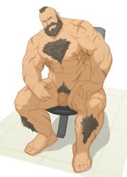 balls bara beard capcom chest_hair facial_hair flaccid male male_only muscles muscular nude penis ryker scars scars_all_over sitting solo solo_male street_fighter zangief