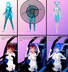 2girls brainwashing catgirl female hair_color_change mecha mind_control multiple_girls personality_change skin_color_change species_transformation tech_control transformation wfay42 zombie_like