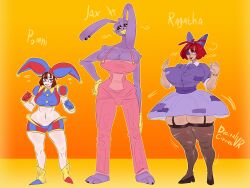 2023 2d 2d_(artwork) 2d_artwork anthro big_ass big_breasts big_thighs bow_tie brown_hair bunny bunny_ears button_eyes doll dress embarrassed female fur futanari glitch_productions gloves gooseworx huge_ass huge_breasts huge_thighs implied_futanari jax_(the_amazing_digital_circus) jester jester_cap jester_costume jester_girl jester_hat jester_outfit penis_under_clothes pomni pomni_(the_amazing_digital_circus) purple_body ragatha ragatha_(the_amazing_digital_circus) red_hair rule_63 short_hair smiling the_amazing_digital_circus thick_thighs ujanskiy white_body yellow_eyes yellow_mouth