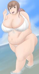 1girls beach big_breasts bikini blonde_hair breasts brown_eyes chriswithnoname cleavage curvy female_focus female_only hi_res light-skinned_female light_skin long_hair looking_at_viewer navel obese overweight pose simple_background solo watermark wide_hips yankee_jk_kuzuhana_chan yuna_ushigome