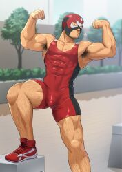 1boy 2020s 2021 armpit_hair balls bara barazoku beard_stubble big_bulge bulge clothing costume facial_hair flexing_bicep gay goronaoki gorou_naoki hairy hairy_male halloween halloween_costume hi_res highres holidays huge_bulge leg_hair male male_focus male_only manly muscular_male penis penis_outline sakamoto_(gorou_naoki) solo solo_male tight_clothing yaoi