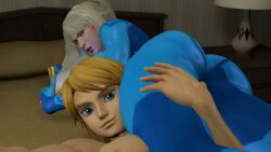 1boy 1girls 3d annoyed ass big_ass blonde_hair blue_eyes bodysuit breath_of_the_wild couple crossover curvy grabbing grabbing_partner lfat3db link link_(breath_of_the_wild) looking_at_viewer looking_back mature_female metroid muscular muscular_male nintendo ponytail samus_aran sarah_bryant_(model) sfm skin_tight source_filmmaker the_legend_of_zelda voluptuous zero_suit zero_suit_samus