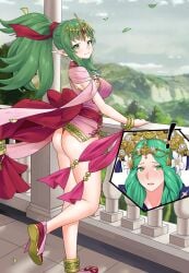 2girls alternate_costume ass big_ass blush breasts cosplay dress female female_only fire_emblem fire_emblem:_mystery_of_the_emblem fire_emblem:_three_houses fire_emblem_awakening fire_emblem_heroes flower green_eyes green_hair hair_flower hair_ornament highres igni_tion jewelry long_hair medium_breasts multiple_girls nintendo official_alternate_costume panties pantyshot pink_dress pointy_ears ponytail red_panties rhea_(fire_emblem) short_dress sleeveless sleeveless_dress smile solo thighs thong tiara tiki_(adult)_(fated_divinity)_(fire_emblem) tiki_(adult)_(fire_emblem) tiki_(fire_emblem) tiki_(young)_(fire_emblem) tiki_(young)_(fire_emblem)_(cosplay) underwear upskirt