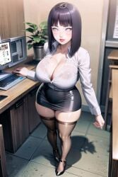 ai_generated boruto:_naruto_next_generations cleavage collared_shirt curvaceous high_heels huge_ass huge_breasts hyuuga_hinata large_breasts makeup mizaraiart naruto naruto_(series) office_lady skindentation skirt solo stable_diffusion tagme thighhighs tight_skirt voluptuous white_shirt wide_hips