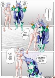 2girls 5_toes anime barefoot bikini black_clover blue_eyes boku_no_hero_academia breasts comic crossover cuntbusting duo english_text feet female female_domination female_only femdom flat_chest fully_clothed long_hair multiple_girls my_hero_academia nejire_hado noelle_silva pain partially_clothed periwinkle_hair profanity purple_eyes pussy pussy_grab signature speech_bubble suit superheroine swear talking_to_partner terrortoxico text visible_pussy