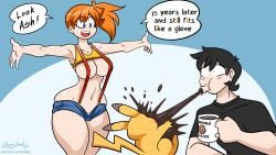 1boy 1boy1girl 1girls aged_up ash_ketchum awooga big_ass big_breasts bursting_clothes comedy crop_top denial fat_ass female fit_female funny funny_face gunshad humor in_denial kasumi_(pokemon) lifted_clothing male misty_(pokemon) oblivious older_female older_male outgrowing_clothes pikachu pokemon satoshi_(pokemon) spilling_out spit-take spitting_drink suspenders t-shirt tagme tight_clothing toned_female toned_male voluptuous voluptuous_female weight_gain wide_hips