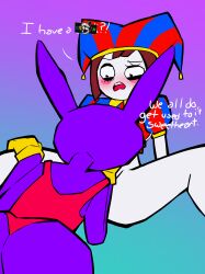 1boy 1girls 2023 2d 2d_(artwork) 2d_artwork anthro artist_request ass blush bunny bunny_boy bunny_ears futa_on_male futa_with_male futanari futasub glitch_productions gloves gooseworx jax_(the_amazing_digital_circus) jester jester_cap jester_costume jester_girl jester_hat jester_outfit male male_sucking_futa maledom mostly_clothed nervous pomni pomni_(the_amazing_digital_circus) purple_body tagme the_amazing_digital_circus white_skin yellow_eyes yellow_gloves yellow_mouth