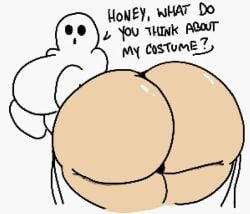 ass_bigger_than_head ass_focus barely_clothed bedsheet_ghost big_ass big_breasts clothed female female_only ghost_costume ghost_girl halloween huge_ass huge_breasts massive_breasts no_bra no_underwear theslashfive