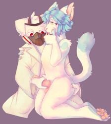 anthro changed_(video_game) dr.k_(changed) feline furry furry_only male mask masturbation shy simple_background white_fur