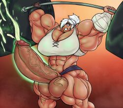 cum futa_only futanari huge_cock league_of_legends league_of_legends:_wild_rift magic muscle_girl muscles riven sovietmarmalade weightlifting