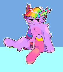 anthro cuntboy cuntboy_sans_balls domestic_cat eddotheweirdo felid feline felis fur hair herm hermaphrodite hi_res intersex male maleherm mammal multi_genitalia multicolored_hair penis penis_clitoris purple_body purple_fur pussy rainbow_hair solo sparklecat unusual_clitoris