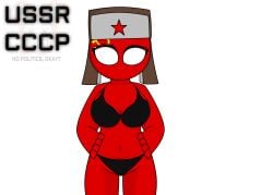 bra communism countryhumans countryhumans_girl pants red_skin soviet_union_(countryhumans) underwear ushanka