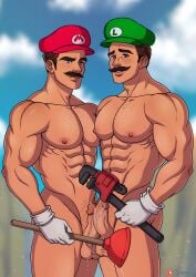 1boy 2boys abs biceps blue_eyes bodily_fluids brother brother/brother brothers brown_hair chest cum cum_drip cum_dripping cum_dripping_from_penis cum_on_balls cum_on_penis cumshot gay gay_incest gloves hat kappax luigi male male/male male_only mario mario_(series) moustache muscle muscles muscular muscular_arms muscular_ass muscular_back muscular_legs muscular_male muscular_thighs naked naked_male nipples nude nude_male pecs pectorals plumber thick_eyebrows triceps wavy_hair