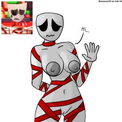 big_breasts drama_mask female gangle_(the_amazing_digital_circus) gangle_with_a_body mask masked_female nipples noxxxxxx22 red_ribbon ribbon ribbons sad tagme the_amazing_digital_circus