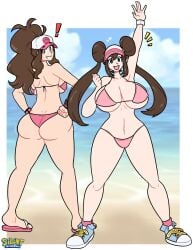 2girls alternate_ass_size alternate_body_type alternate_breast_size ass beach big_ass big_breasts big_butt bikini blue_eyes brown_hair bubble_ass bubble_butt cap curvy fat_ass female hair_bun hat hilda_(pokemon) huge_ass huge_breasts huge_butt large_ass large_breasts long_hair looking_back multiple_girls navel nintendo outside pink_bikini pink_sandals pink_sneakers pink_socks pokemon rosa_(pokemon) sandals silenttandem sneakers socks swimsuit thick thick_ass thick_thighs thighs voluptuous wide_hips