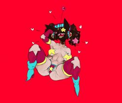 animal_ears bracelet bracelets braces breast breasts female female_only laying_down nipple_stickers redhour_nsfw sharp_teeth stars stars_in_hair