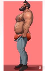 anger_vein balls bara beard body_hair bulge doctor_anfelo facial_hair male male_only overweight pants penis shirtless side_view solo solo_male tight_clothing tight_pants tight_pants_(meme) underwear