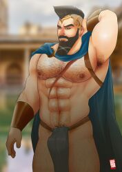 atreus_(league_of_legends) balls bara beard body_hair cape chest_hair doctor_anfelo facial_hair league_of_legends loincloth male male_focus male_only muscles muscular muscular_male pantheon penis solo solo_male