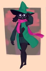 bulge cute deltarune femboy glasses goat hat male moba_(artist) ralsei ralsei_(deltarune) ralsei_with_black_fur scarf shorts