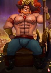 balls bara beard body_hair bulge doctor_anfelo eyepatch facial_hair fire_emblem fire_emblem_heroes male male_only muscles muscular nintendo penis shirtless solo solo_male surtr_(fire_emblem) surtr_(pirate)_(fire_emblem)