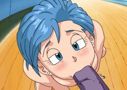 1boy 1girls anthro anthro_on_human areolae beerus blue_eyes blue_hair blush breasts bulma_briefs dragon_ball dragon_ball_super fellatio female furry half-closed_eyes innerfiire kneeling male nipples oral penis purple_skin short_hair source_request straight veiny_penis