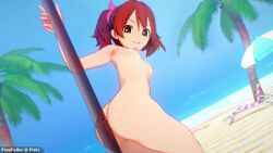 1boy 1girls 3d animated ape_escape ass beach big_ass breasts brown_hair fat_ass freefaller highres huge_ass legs looking_at_viewer looking_back naughty_face nude ocean open_mouth pole pole_dancing sayaka sensual size_difference small_breasts smile tagme thighs tiny_male twintails v video water yumi