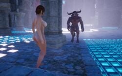 1boy 1boy1girl 1girls 3d animated animopron balls beast before_sex bovine_humanoid equine_penis female getting_erect hiding horsecock imminent_rape impending_rape impending_sex interspecies lara_croft lara_croft_(survivor) longer_than_30_seconds minotaur monster mp4 no_sound nude_female penis_growth rape searching tauren tomb_raider video