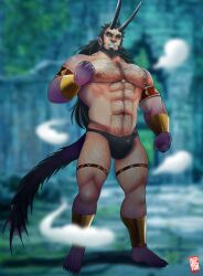 balls bara beard behemoth body_hair bulge doctor_anfelo facial_hair final_fantasy final_fantasy_xiv gijinka horns male male_only muscles muscular penis solo solo_male